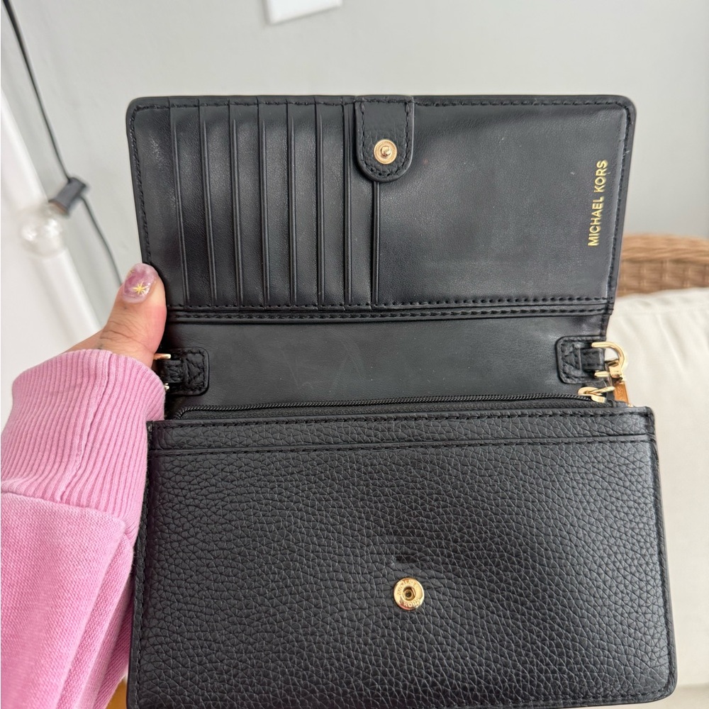 Michael Kors Black Leather Phone Crossbody with Card Holder - Picture 3 of 3